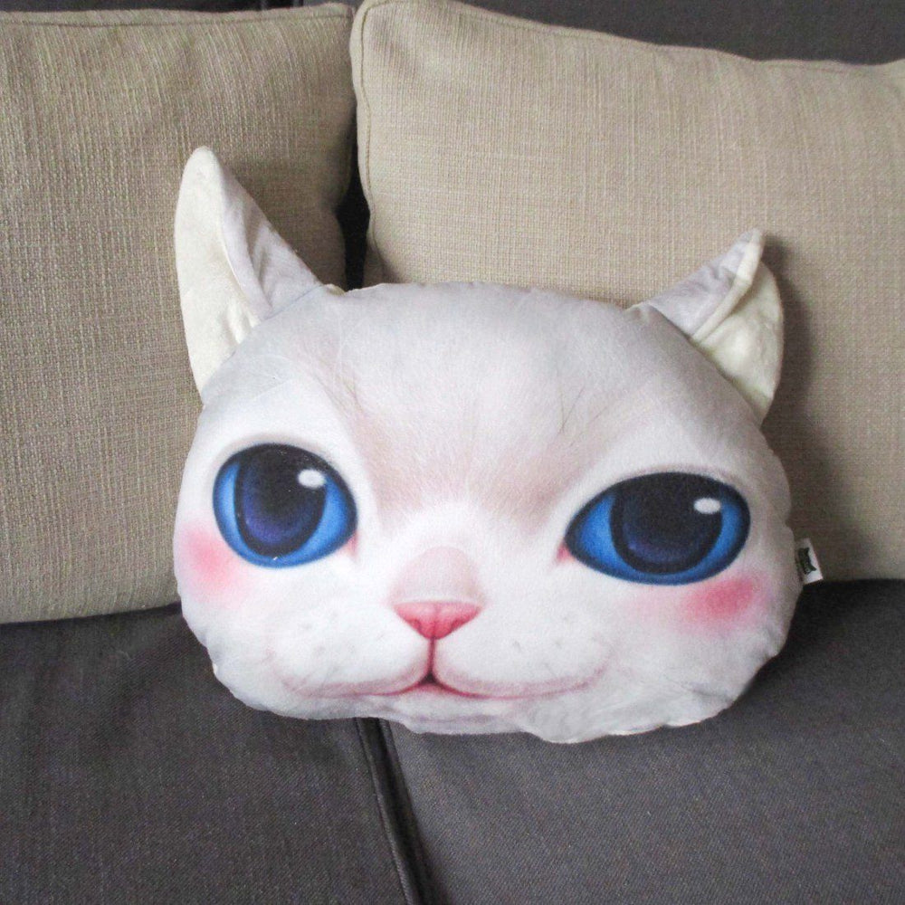 White Kitty Cat With Blue Eyes Face Shaped Soft Fabric Cushion Pillow | DOTOLY