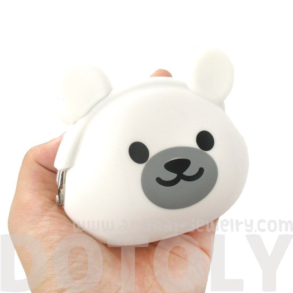 White Polar Teddy Bear Shaped Mimi Pochi Animal Friends Silicone Clasp Coin Purse Pouch | DOTOLY
