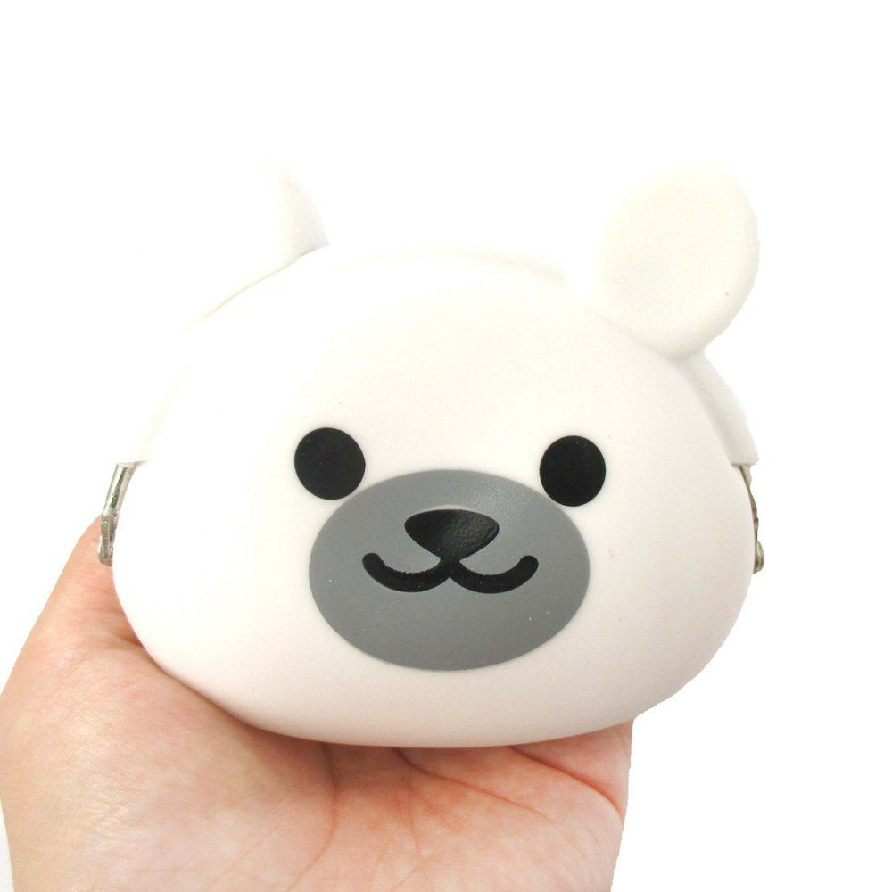 White Polar Teddy Bear Shaped Mimi Pochi Animal Friends Silicone Clasp Coin Purse Pouch | DOTOLY