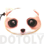 White Puppy Dog Face With Big Eyes Shaped Soft Fabric Zipper Coin Purse Make Up Bag | DOTOLY