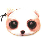 White Puppy Dog Face With Big Eyes Shaped Soft Fabric Zipper Coin Purse Make Up Bag | DOTOLY
