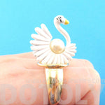 White Swan Shaped Animal Ring in Gold with Pearl Details | DOTOLY | DOTOLY