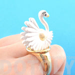 White Swan Shaped Animal Ring in Gold with Pearl Details | DOTOLY | DOTOLY