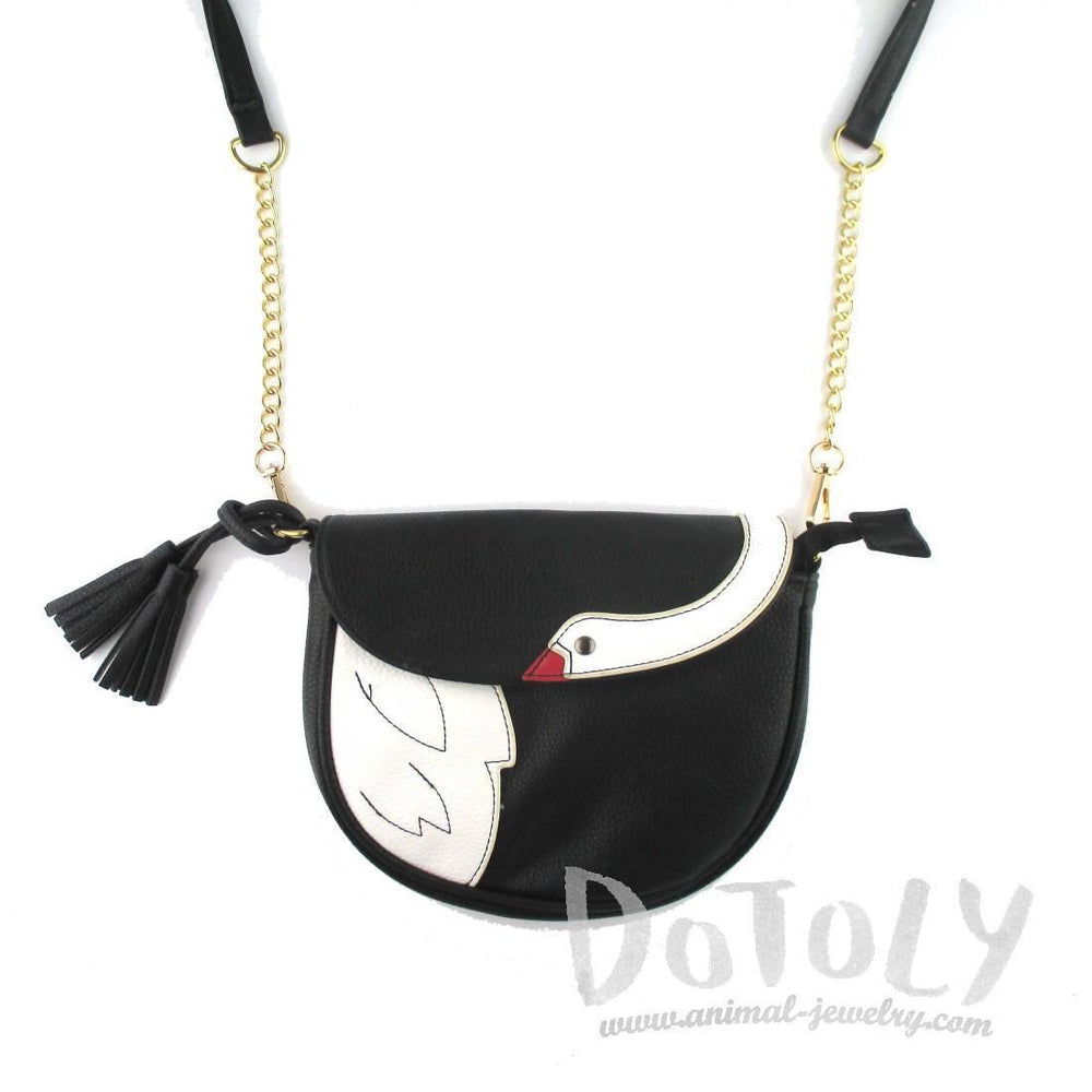 White Swan Shaped Animal Themed Cross body Shoulder Bag for Women in Black | DOTOLY