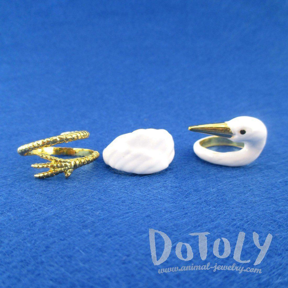 White Swan Shaped Three Piece Stackable Animal Ring| Animal Jewelry