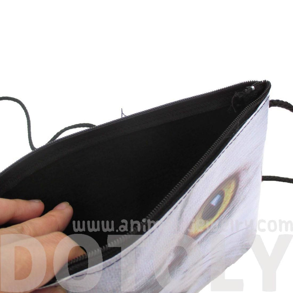 White Tabby Kitty Cat With Tongue Out Print Rectangular Cross Body Bag | DOTOLY