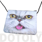 White Tabby Kitty Cat With Tongue Out Print Rectangular Cross Body Bag | DOTOLY