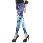 White Unicorn Galaxy Universe Sky Digital Print Comfy Stretch Leggings for Women in Blue | DOTOLY