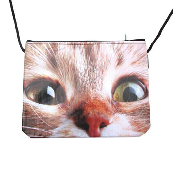 Wide Eyed Kitty Cat Face Print Rectangular Shaped Cross Body Bag | Gifts for Cat Lovers | DOTOLY