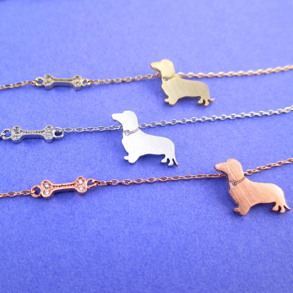 Wiener Dog Dachshund Puppy Dog Bone Silhouette Shaped Pendant Necklace