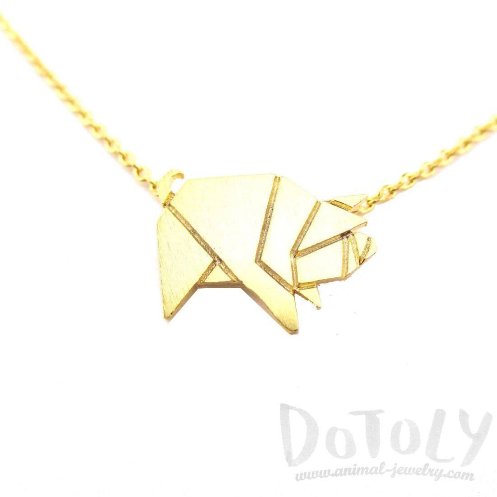 Wild Boar Pig Shaped Origami Pendant Necklace in Gold | Animal Jewelry | DOTOLY