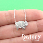 Wild Boar Pig Shaped Origami Pendant Necklace in Silver | Animal Jewelry