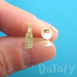 Wine Bottle and Glass Shaped Stud Earrings in Gold For Wine Lovers
