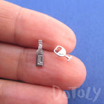 Wine Bottle and Glass Shaped Stud Earrings in Silver For Wine Lovers