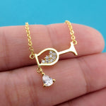 Wine Glass Shaped Pendant Necklace in Silver or Gold For Wine Lovers