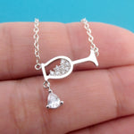 Wine Glass Shaped Pendant Necklace in Silver or Gold For Wine Lovers in Silver