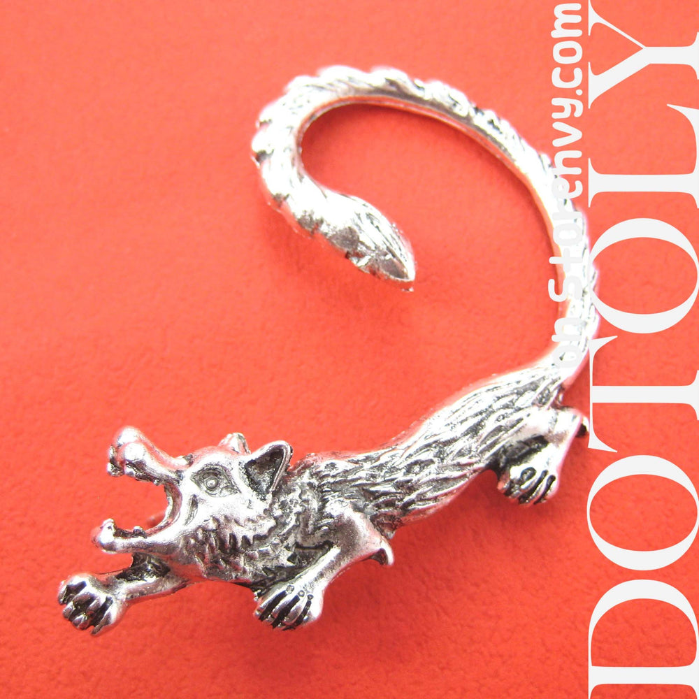 Wolf Realistic Animal Wrap Ear Cuff in Silver | DOTOLY | DOTOLY