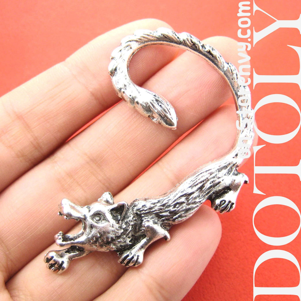 Wolf Animal Wrap Ear Cuff in Silver DOTOLY Animal Jewelry