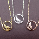 Wolf Howling Full Moon Dye Cut Shaped Pendant Necklace Animal Jewelry