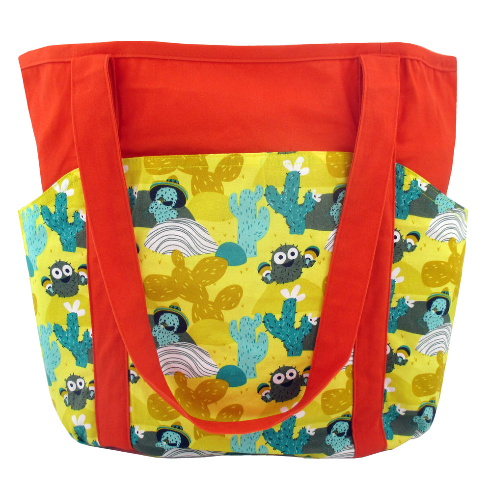 Large Shoulder Tote Diaper Bag with Bright Yellow Desert Cactus Print