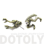 Xenomorph Alien vs. Predator AVP Shaped Front and Back Stud Earrings in Brass | DOTOLY