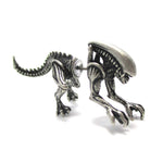 Xenomorph Alien vs. Predator AVP Shaped Front and Back Stud Earrings in Silver | DOTOLY