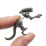 Xenomorph Alien vs. Predator AVP Shaped Front and Back Stud Earrings in Silver | DOTOLY