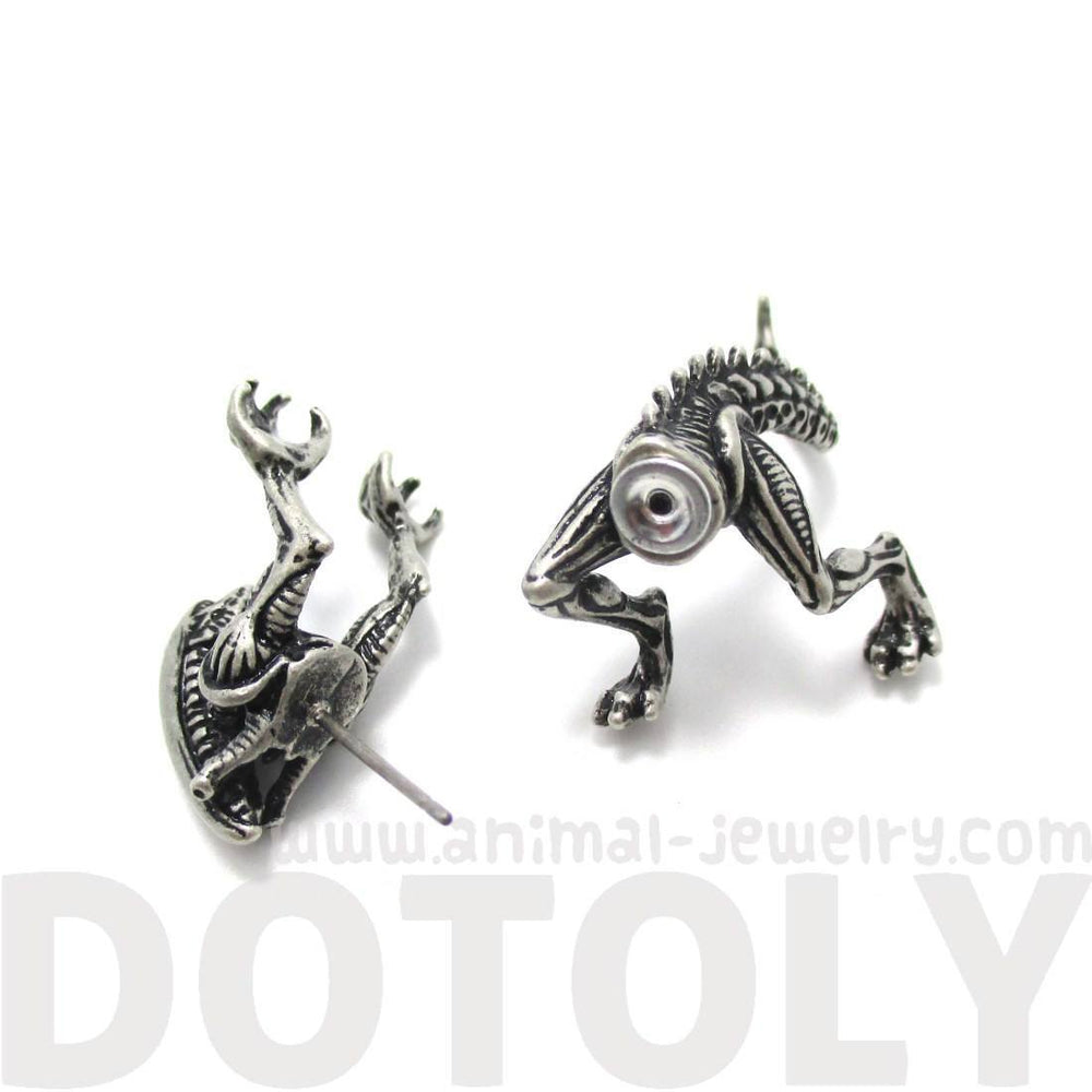 Xenomorph Alien vs. Predator AVP Shaped Front and Back Stud Earrings in Silver | DOTOLY