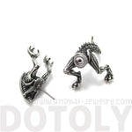 Xenomorph Alien vs. Predator AVP Shaped Front and Back Stud Earrings in Silver | DOTOLY