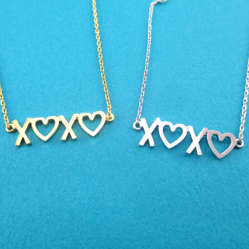 XOXO Love Hugs and kisses Typography Pendant Necklace