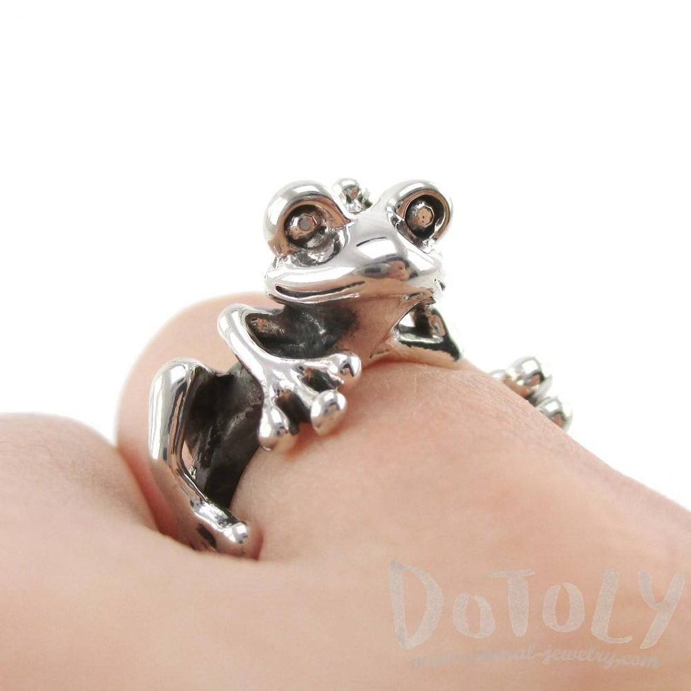 Yoga Frog Shaped Animal Wrap Around Ring in 925 Sterling Silver | US Size 4 to 8.5 | DOTOLY