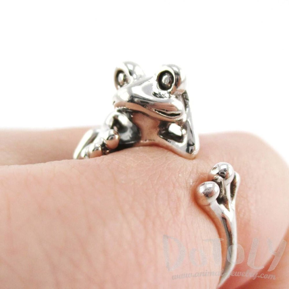 Yoga Frog Shaped Animal Wrap Around Ring in 925 Sterling Silver | US Size 4 to 8.5 | DOTOLY