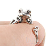 Yoga Frog Shaped Animal Wrap Around Ring in 925 Sterling Silver | US Size 4 to 8.5 | DOTOLY