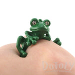 Yoga Frog Shaped Animal Wrap Around Ring in Green | US Size 5 to 8 | DOTOLY