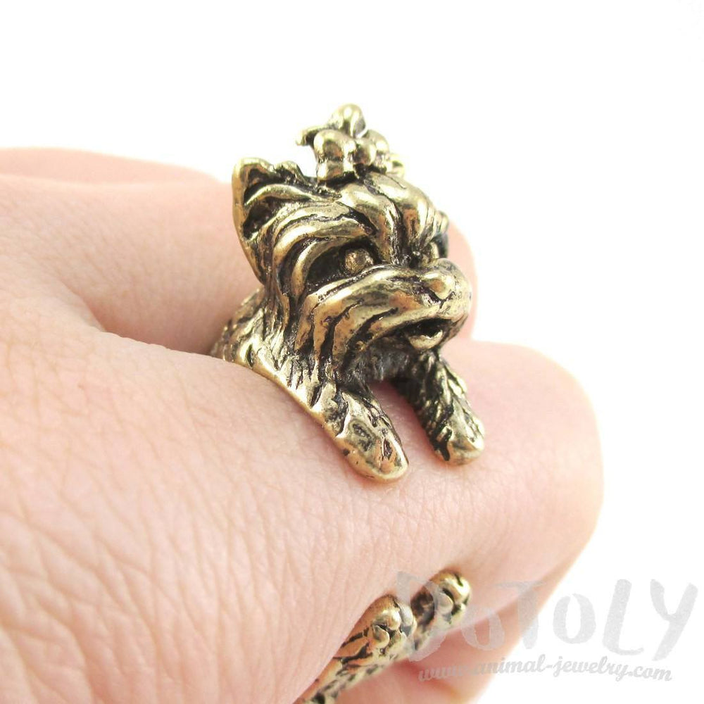 Yorkshire Terrier Dog Shaped Animal Wrap Around Ring in Brass | Sizes 5 to 8 | DOTOLY