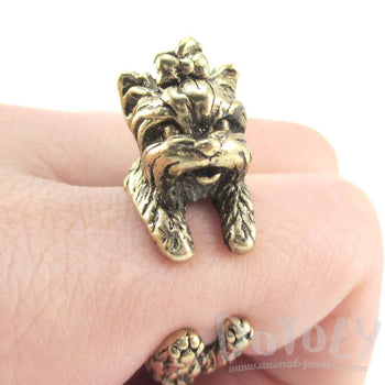 Yorkshire Terrier Dog Shaped Animal Wrap Around Ring in Brass | Sizes 5 to 8 | DOTOLY