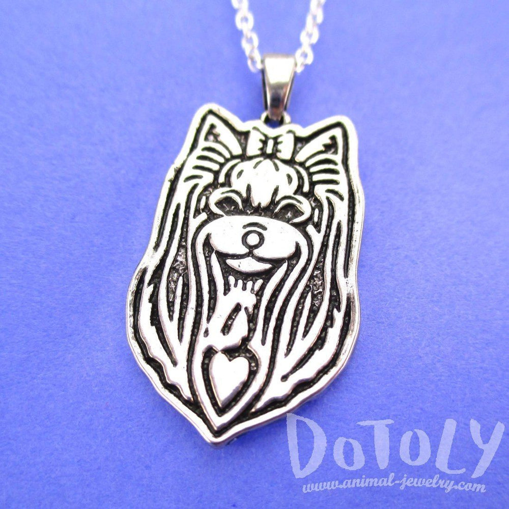 Yorkshire Terrier Puppy Dog Portrait Pendant Necklace in Silver | Animal Jewelry | DOTOLY