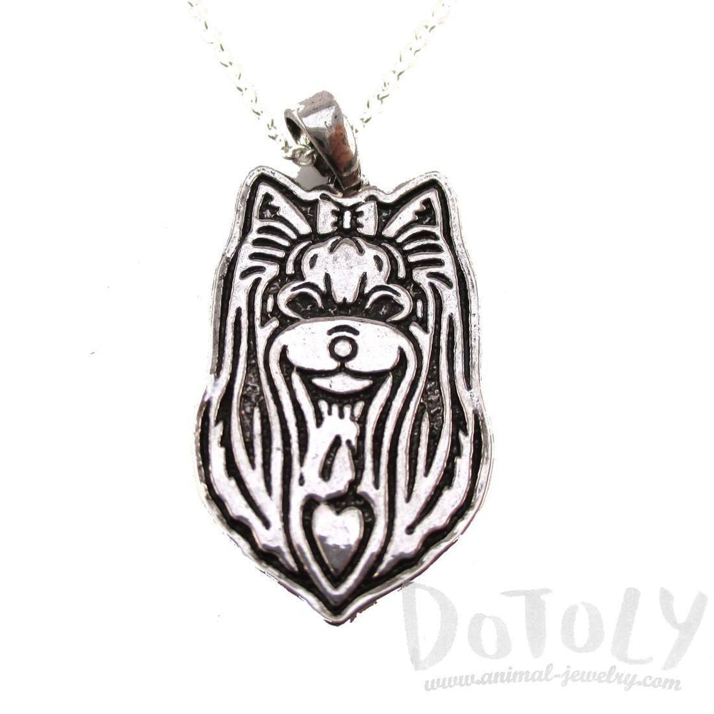 Yorkshire Terrier Puppy Dog Portrait Pendant Necklace in Silver | Animal Jewelry | DOTOLY