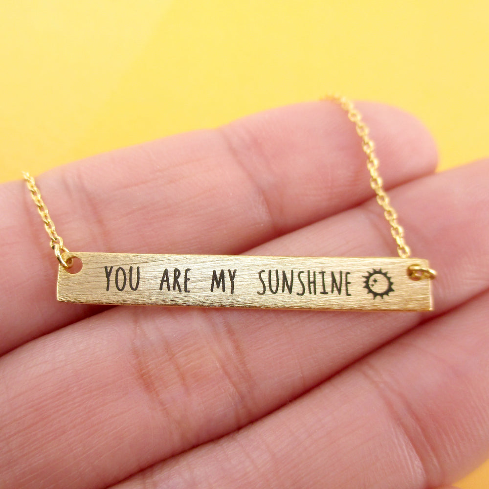 You are My Sunshine Minimal Bar Pendant Necklace in Silver or Gold