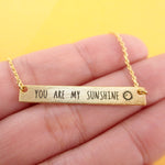 You are My Sunshine Minimal Bar Pendant Necklace in Silver or Gold