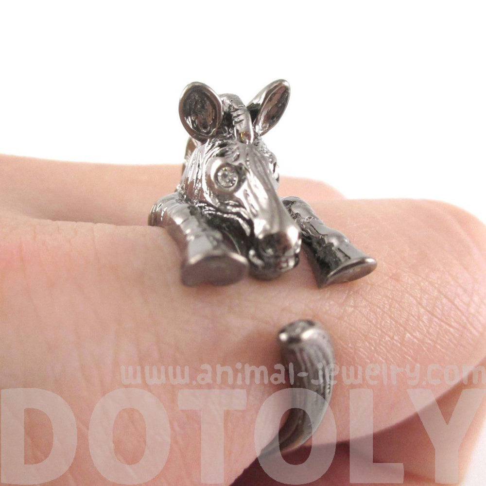 Zebra Shaped Animal Wrap Around Ring in Gunmetal Silver | US Sizes 4 to 9 | DOTOLY