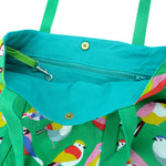 Bright Green Colorful Bird Animal Pattern Large Utility Market Tote Bag